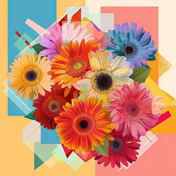 Gerbera flowers - vibrant flowers in a modern design by Poster Art Shop