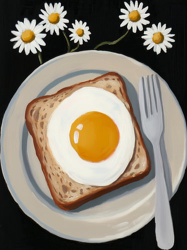 Œuf au plat et marguerites