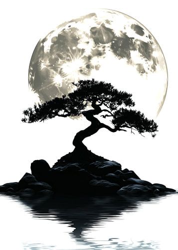 Mystieke bonsai voor een gloeiende volle maan