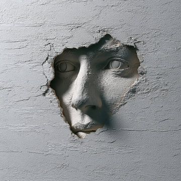 diepte relief gezicht in een witte muur