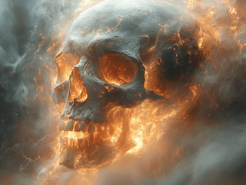 Abstract Skull Art - Modern Illustration with Dramatic Details and Mystical Appearance by Rashel Goedegebuur