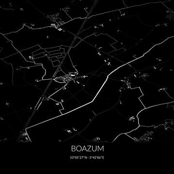Zwart-witte landkaart van Boazum, Fryslan. van Rezona