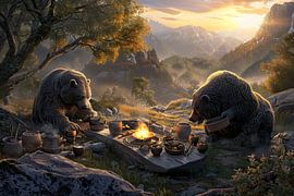 Beren picknicken in impressionistische stijl van Art & Soul Creations