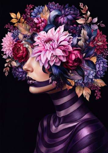 Her Autumn Floral Portrait by Marja van den Hurk