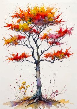 Ahornbaum Aquarellmalerei - Ausdrucksstarke saisonale Naturkunst