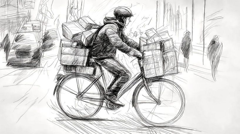 Fahrradkurier mit großen Paketen von Frank Heinz