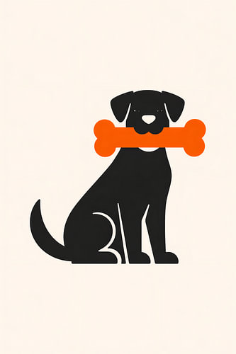 Zwarte hond met een oranje bot