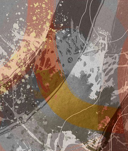 Abstracte retro botanische bladeren in taupe, goud, rood, zilver, grijs