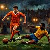 Fußballspiel Niederlande gegen Brasilien – Lebendiges Ölgemälde von Jan Keteleer