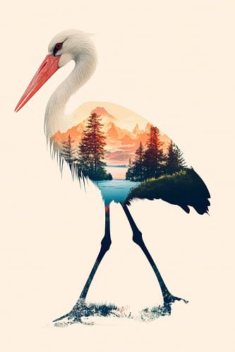 Stork in a magical landscape by Poster Art Shop