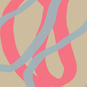 Kleurrijke en speelse moderne abstracte lijnen in roze, grijs, beige van Dina Dankers
