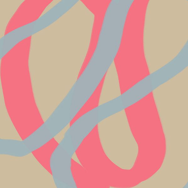Colorful and playful modern abstract lines in pink, grey, beige by Dina Dankers