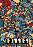 Groningen: Kleurrijk stadsplan in vintage stijl - Werk voor aan de muur