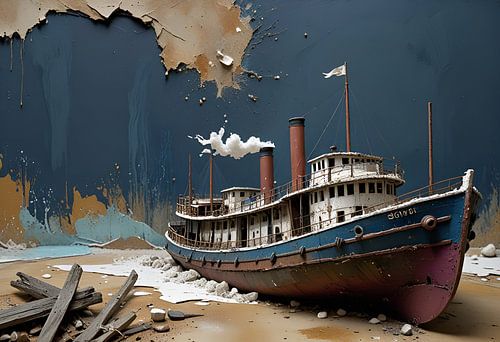 old steamboat, collage