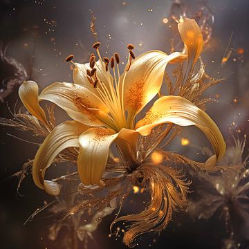 Ornate lily with gold accents by Black Coffee