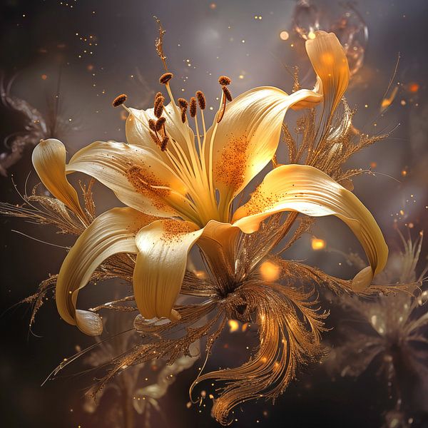 Ornate lily with gold accents by Black Coffee