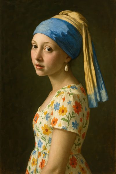 Mädchen mit Perlenohrring und blauem Kopftuch von Poster Art Shop