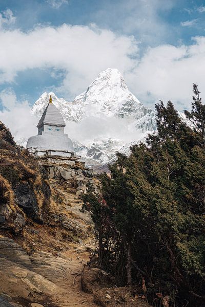 Stupa en berg Ama Dablam (6812m) in Nepal van Thea.Photo