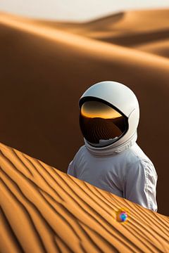 Astronaut in een gouden woestijn - Surrealistisch van Poster Art Shop