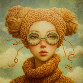 Surrealistisches Porträt eines Mädchens mit Wolle und Brille von But First Framing