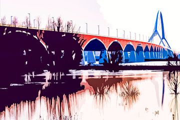 De brug De Oversteek over de Waal bij Nijmegen sur Maerten Prins