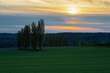 Voorjaars zonsondergang in de Limburgse heuvels nabij het dorp Eys