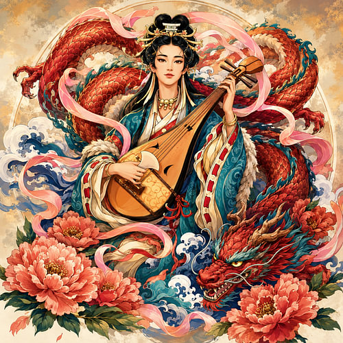Celestial Musician with Red Dragon