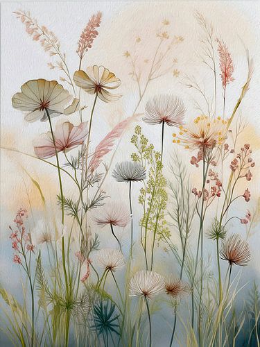 Sereen en Landelijk.  Bloemen en grassen in de berm.