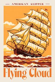 image.png „Flying Cloud Clipper“ – Vintage-Poster im flachen Design – Kunstdruck zur Marinegeschichte von SPJE ART