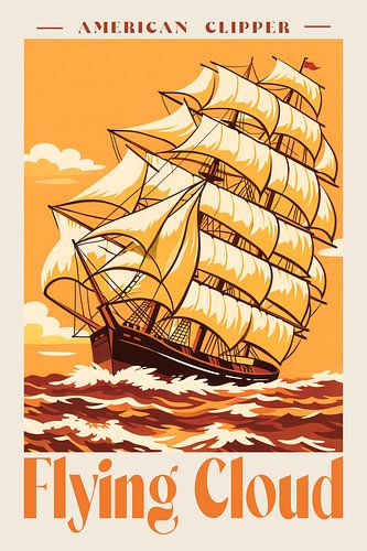 image.png „Flying Cloud Clipper“ – Vintage-Poster im flachen Design – Kunstdruck zur Marinegeschichte von SPJE ART