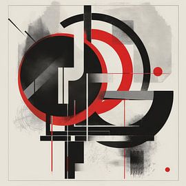 Dynamic circles - Abstract movement in black, red and white by Poster Art Shop