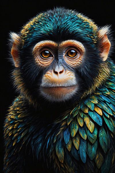 Enchanted Monkey with Jeweled Feather Portrait by Art & Soul Creations