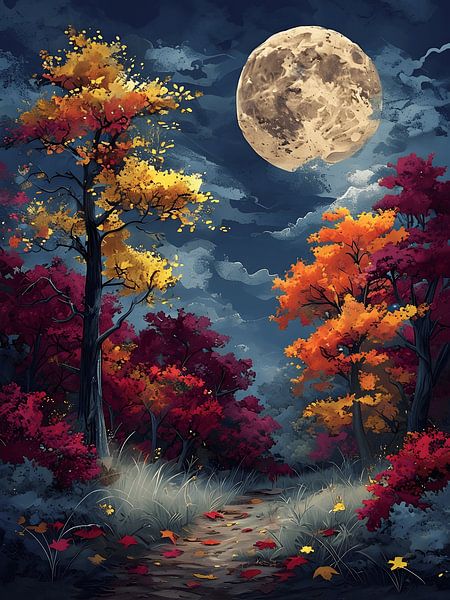 Chemin d'automne au clair de lune par Artistic