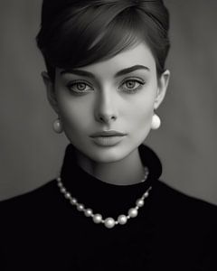 Schwarz-Weiß-Porträt inspiriert von Audrey Hepburn von Carla Van Iersel