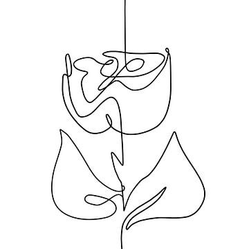One line art abstracte bloem. Lijntekening in één doorgetrokken lijn van een bloem. van Emiel de Lange