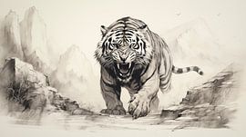 Tigerzeichnung, Tiger Bleistift Zeichnung Vintage.