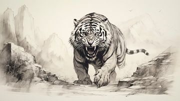 Tiger drawing, tiger pencil drawing vintage. by Animaflora PicsStock