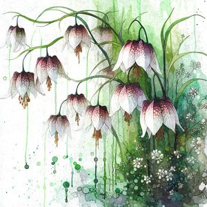 Weiße Schachblumen in Aquarell