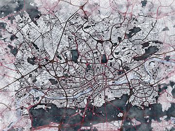 Kaart van Frankfurt am Main groot in de stijl 'White Winter' van Maporia