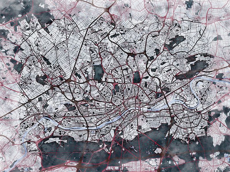 Map of Frankfurt am Main groot with the style 'White Winter' by Maporia