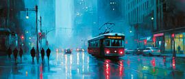 Rainy city with tram - Mystical by Poster Art Shop