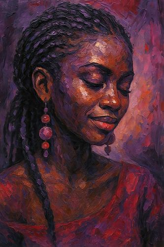 Inner Peace (African Woman with Closed Eyes Painting red purple)