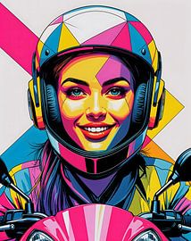 Female biker, Pop Art, geometric
