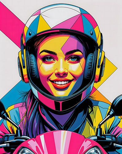 Motorrijdster Pop Art geometrisch