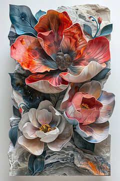 Abstract peonies flower cut-outs on modern art poster by Felix Brönnimann