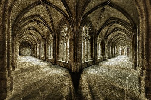 Pandhof of the Dom church in the centre of the Dom city of Utrecht. (DIGITAL PAINTING) by André Blom Fotografie Utrecht