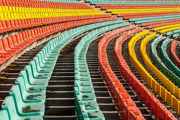Colourful stadium stands in geometric rows