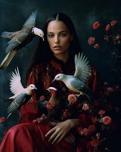 Porträt "Ich und die Vögel" von Carla Van Iersel