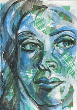 Architectonisch portret in blauw en groen van ART Eva Maria