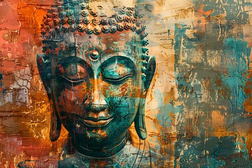 Abstracte boeddha met rustieke texturen